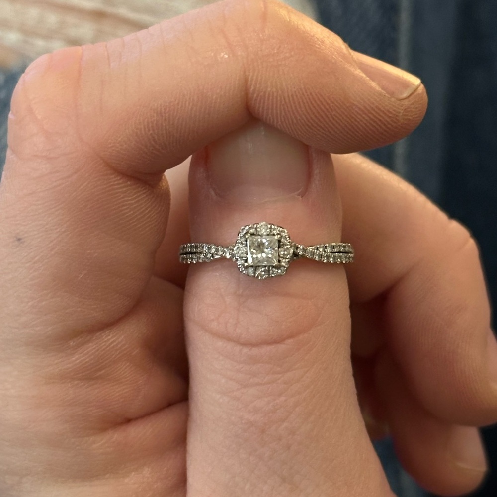 Delicate Silver Halo Engagement Ring